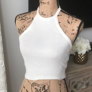 White crop halter top